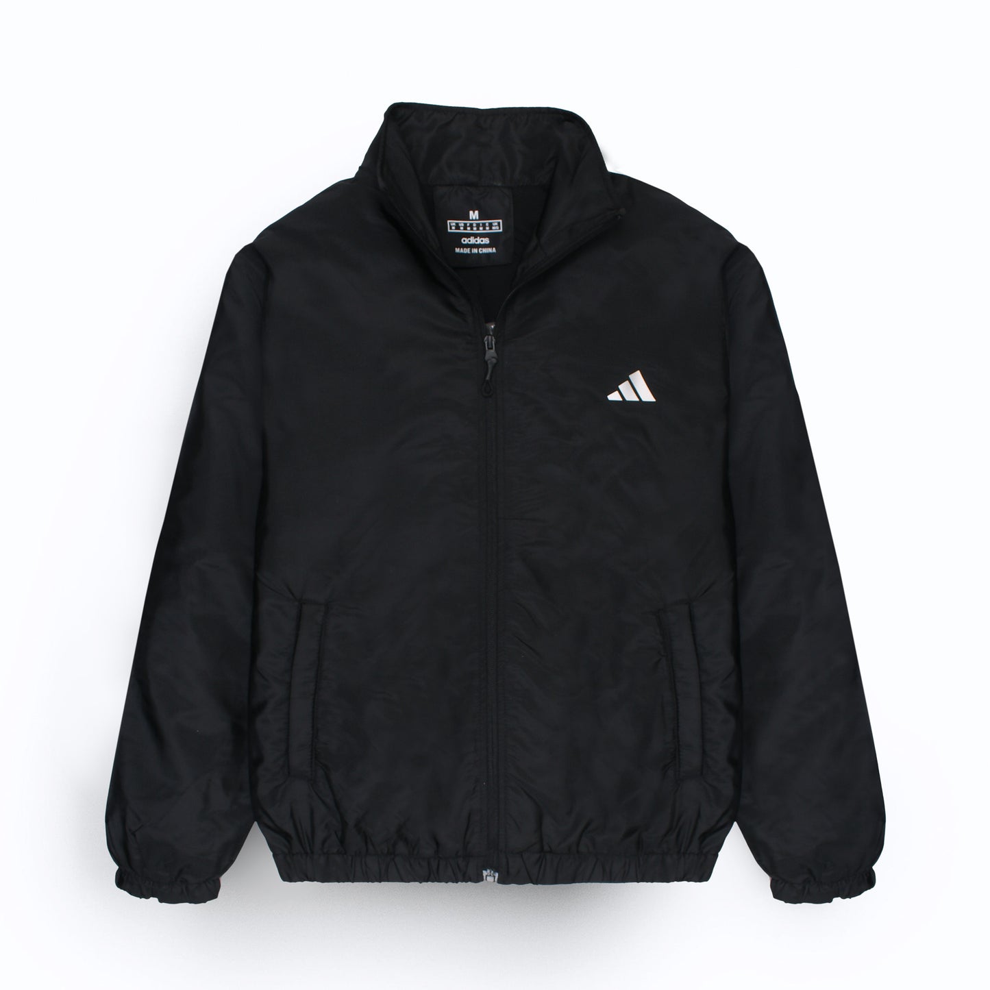 Black jacket with Adidas logo on a white background