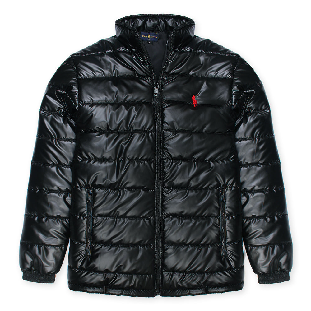 Black Metalic Polo Puffer Jacket