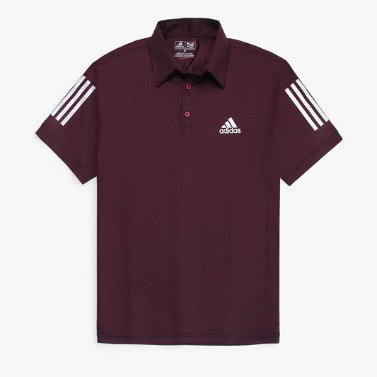 ADI STRIPES POLO SHIRT DRY-FIT - BURGUNDY