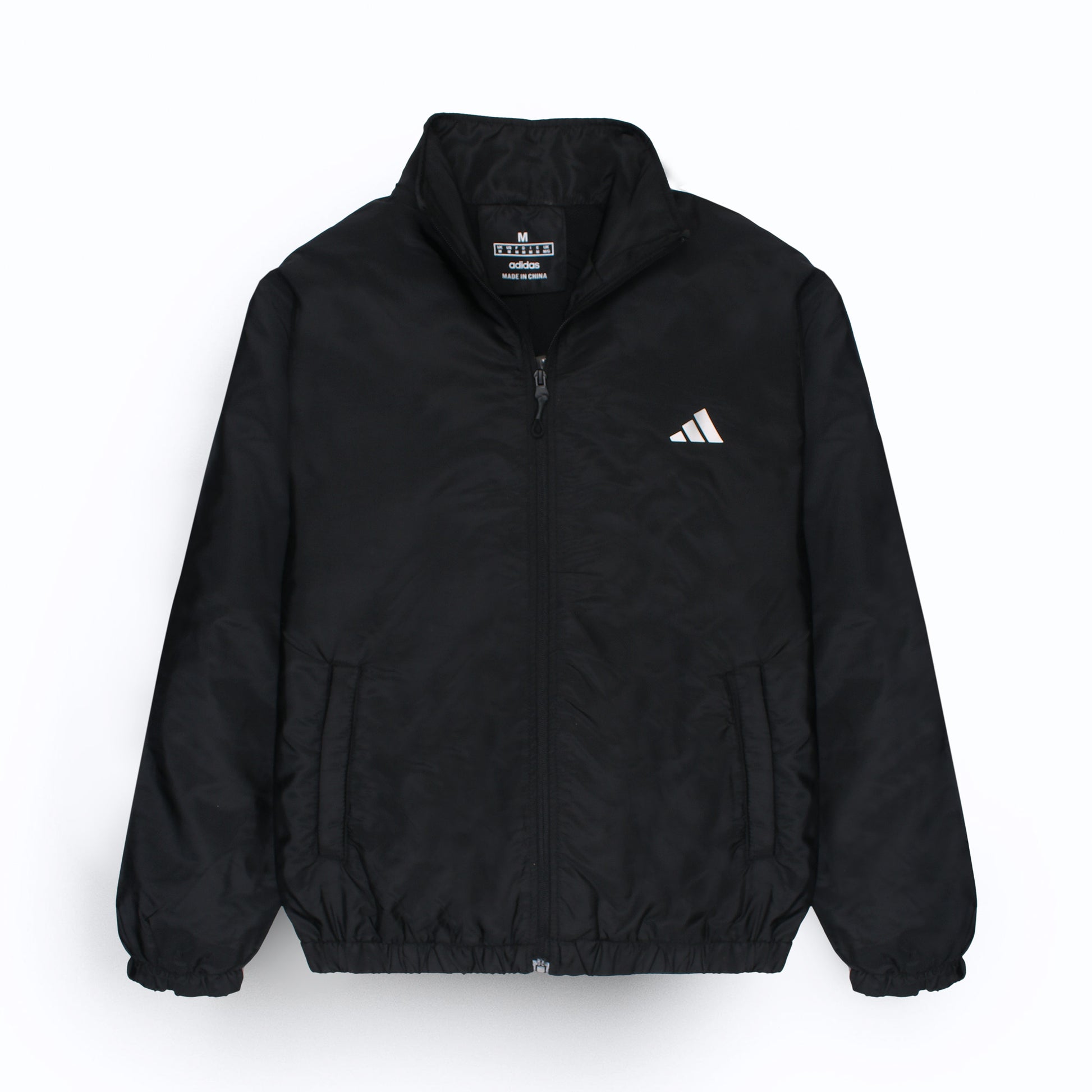 Black jacket with Adidas logo on a white background