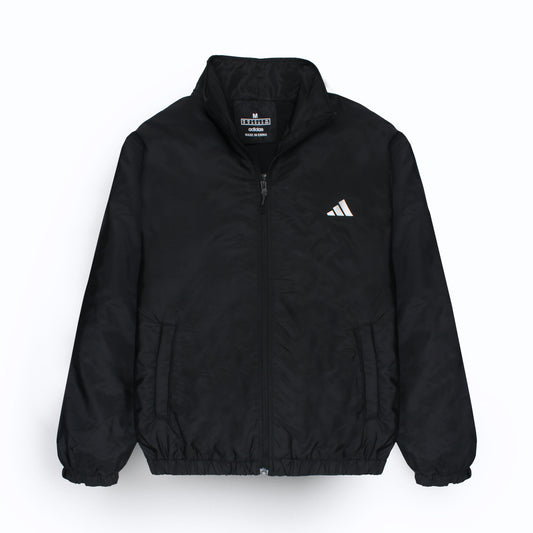 Black jacket with Adidas logo on a white background