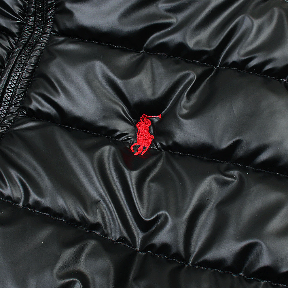 Black Metalic Polo Puffer Jacket